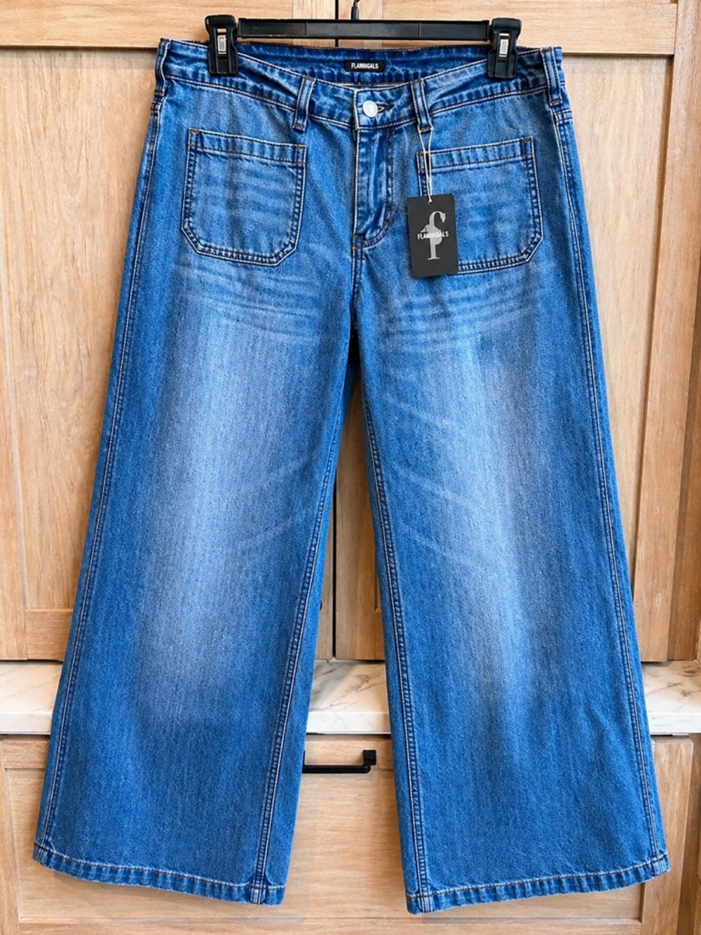 High Rise Wide Leg Jeans XL Patch Pocket Stretch Denim 90s Sailor NWT - Picture 4 of 17
